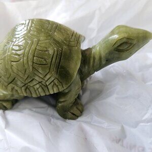 Green Serpentine Carved Turtle Figurine 4 1/4" Transformation Healing Spiritual